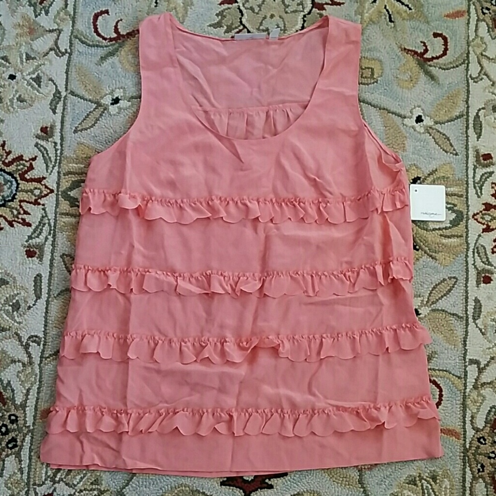 Halogen silk tank with ruffles